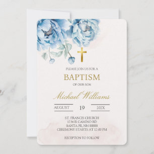 Baptême floral bleu Invitation