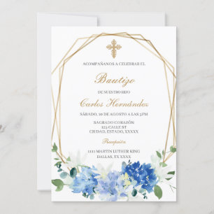 Baptême floral bleu Invitation espagnole