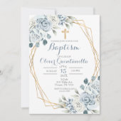 Baptême floral bleu Invitation espagnole (Devant)