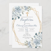 Baptême floral bleu Invitation espagnole (Devant / Derrière)
