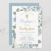 Baptême floral bleu invitation l (Devant / Derrière)
