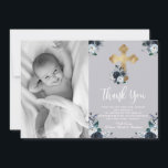 Baptême Floral Bleu Marine Merci Cartes<br><div class="desc">Baptême Floral Bleu Marine Merci Cartes. Beau, élégant scénario Marine Bleu Christening et Baptême Merci cartes. Envoyez des remerciements à votre famille et à vos amis avec cette carte à plat moderne et personnalisée. Il présente un script "Merci" écrit à la main, aquarelle bleu marine et blanc rose arrangement floral,...</div>