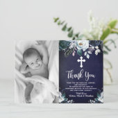 Baptême Floral Bleu Marine Merci Cartes (Debout devant)