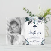 Baptême Floral Bleu Marine Merci Cartes (Debout devant)