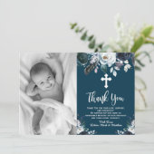 Baptême Floral Bleu Marine Merci Cartes (Debout devant)