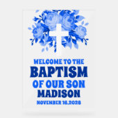 Baptême Floral Bleu Moderne Boy Bienvenue Frosted (Recto)