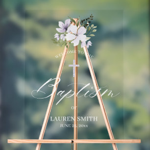 Baptême floral Christening Élégant Script