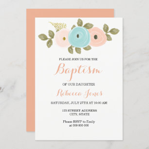Baptême Floral De Pêche Douce Invitation