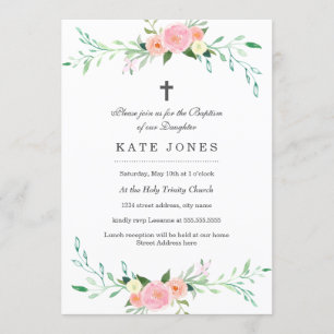 Baptême Floral doux Invitation