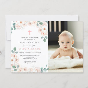 Baptême floral féminin Invitation photo