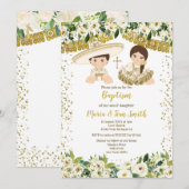 Baptême Floral Fiesta Twin Invitation (Devant / Derrière)