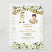 Baptême Floral Fiesta Twin Invitation (Devant)