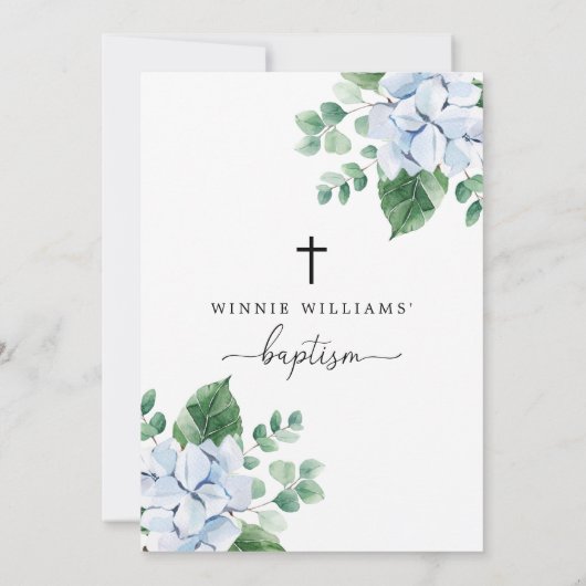 Baptême Floral Hydrangea Bleu Invitation (Dos)