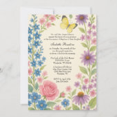 Baptême floral Invitation pour bébé papillon fille (Devant)