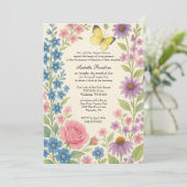 Baptême floral Invitation pour bébé papillon fille (Debout devant)