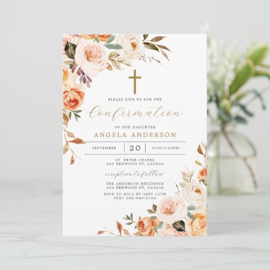 Baptême Floral Orange / Invitation de confirmation (Debout devant)