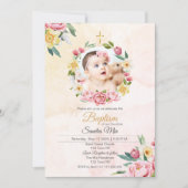 Baptême Floral rose doux Invitation (Devant)