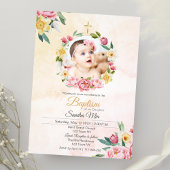 Baptême Floral rose doux Invitation