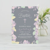 Baptême floral rose et mauve avec Invitation crois (Debout devant)