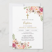 Baptême Floral Rose / Invitation Christening (Devant)