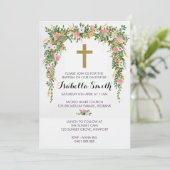 Baptême floral rose or / Invitation Christening (Debout devant)