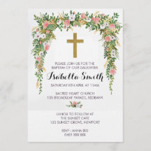 Baptême floral rose or / Invitation Christening