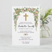 Baptême floral rose or / Invitation Christening (Debout devant)