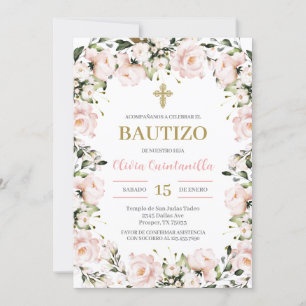 Baptême floral rose vif Invitation espagnole