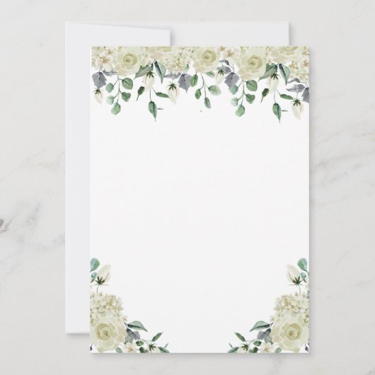 Baptême Floral Vert Or Blanc Invitation (Dos)