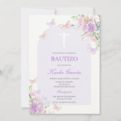 Baptême Floral Violet Invitation Espagnole (Devant)