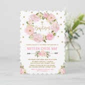 Baptême florale rose Christening Invitation (Debout devant)