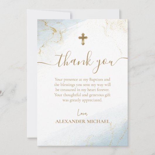 Baptême Garçon Croix Merci bleu (Devant)