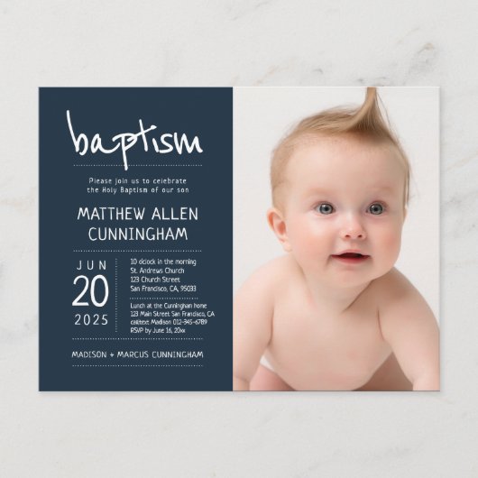 Baptême Garçon | Modern + Simple Photo Invitation (Devant)