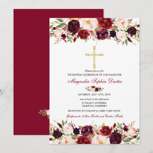 Baptême Invitation Aquarelle Florale Carte Baptême