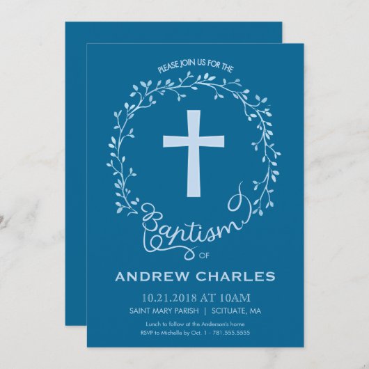 Baptême, Invitation au baptême - Baby Boy Invitati (Devant / Derrière)