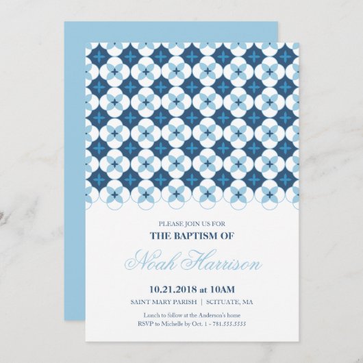 Baptême, Invitation Christening - Invitation garço (Devant / Derrière)