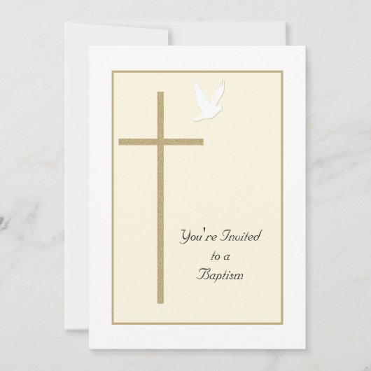 Baptême Invitation Croix et colombe Modèle (Devant)