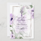 BAPTÊME | Invitation Croix Florale Améthyste (Devant)