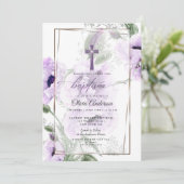 BAPTÊME | Invitation Croix Florale Améthyste (Debout devant)