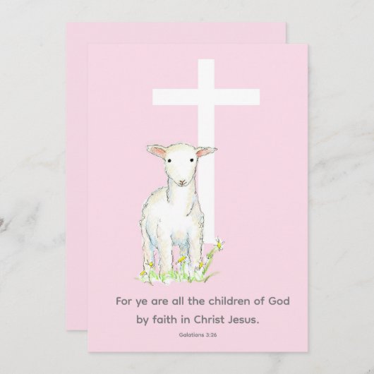 Baptême Invitation Écriture Galates 3:26 Agneau (Devant / Derrière)