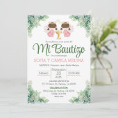 Baptême Invitation Espagnol deux filles jumelles s (Debout devant)