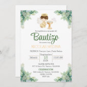 Baptême Invitation Espagnol garçon verdure (Devant / Derrière)