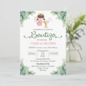 Baptême Invitation Espagnole Girl Green (Debout devant)