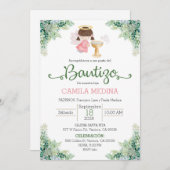 Baptême Invitation Espagnole Girl Green (Devant / Derrière)