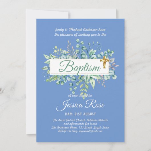 Baptême Invitation Eucalyptus BUDGET Vert (Devant)