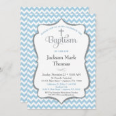 Baptême Invitation Garçons Blue Grey Chevron Éléga (Devant / Derrière)