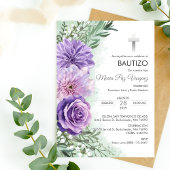 Baptême Invitation Mignonnes Fleurs Violettes Chri