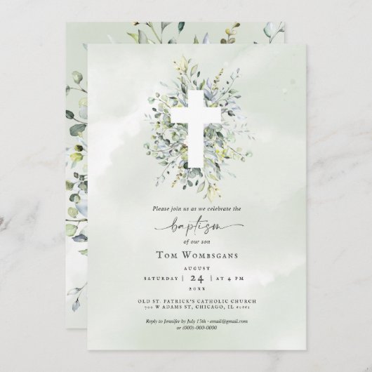 Baptême Invitation Verdure (Devant / Derrière)