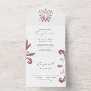 Baptême Invitations et carte RSVP Dusty Pink Crest