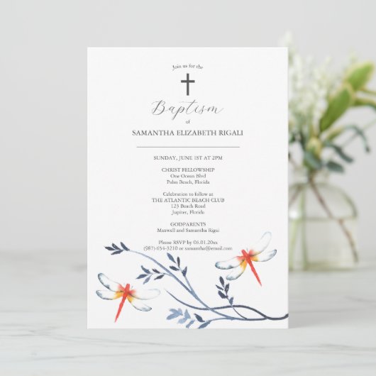 Baptême Invitations Godparents Nom Red Dragonfly (Debout devant)